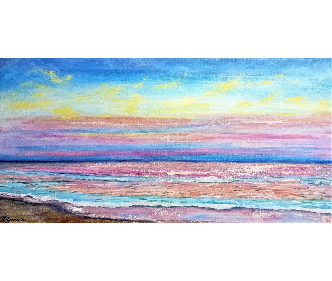 Virginia Beach Painting Ocean Painting Original Oil Artwork on Canvas 12 by 24 Inches / 30 by 60