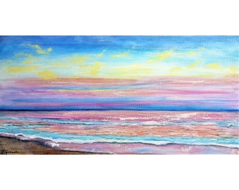 Virginia Beach Painting Ocean Painting Original Oil Artwork On Canvas 12 by 24 inches / 30 by 60 cm Wall Art For Gift By Filipchenko V