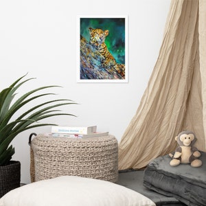 Framed matte paper poster jaguar African animals painting print
