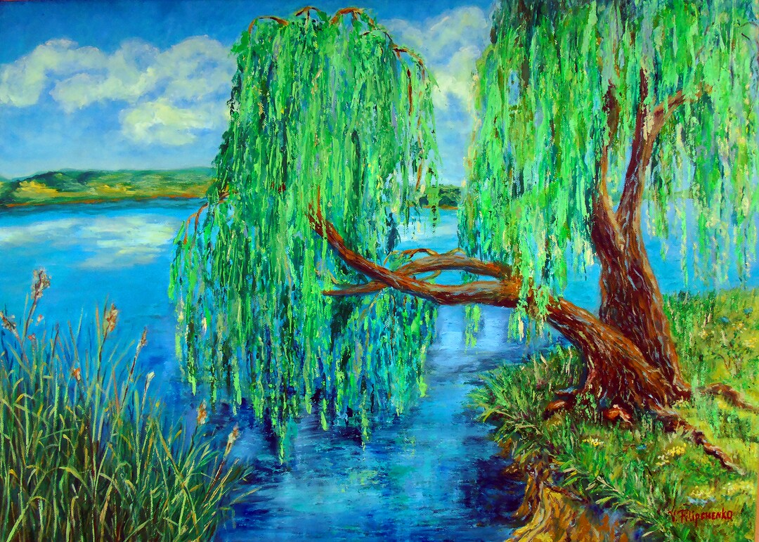Willow Tree Painting Original Landscape Oil on Canvas Large Artwork 20