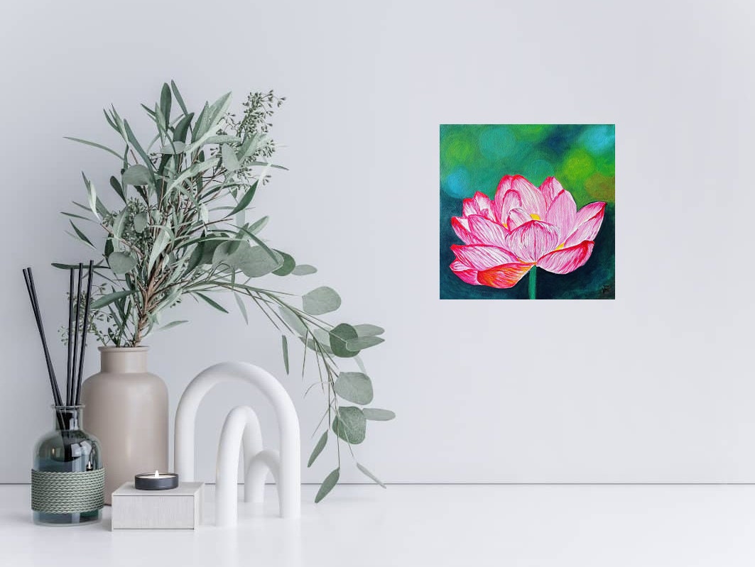 Pink Lotus Flower Painting Original Floral Artwork Acrylic on Stretched ...