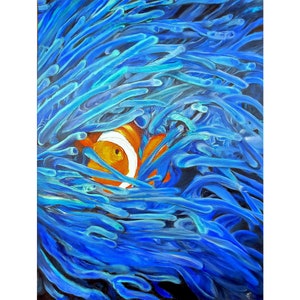 Clownfish Painting Underwater Life Original Art Seascape Oil On Canvas 50 By 70 Cm / 20 By 27,5 Inches Modern Art By Filipchenko V.