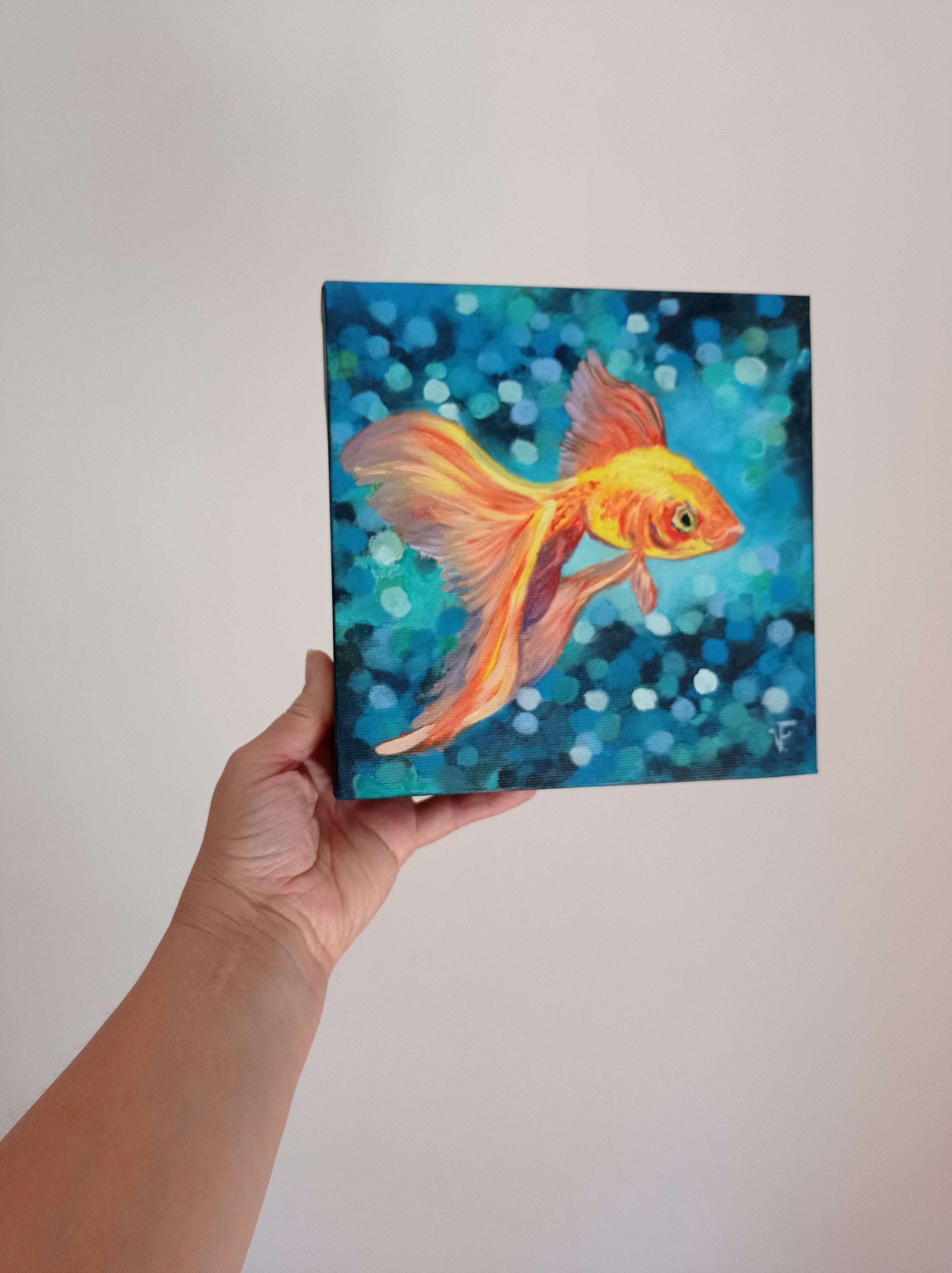 春のコレクション 金魚のオリジナル絵画、抽象的な魚のアートワーク、3D 絵画