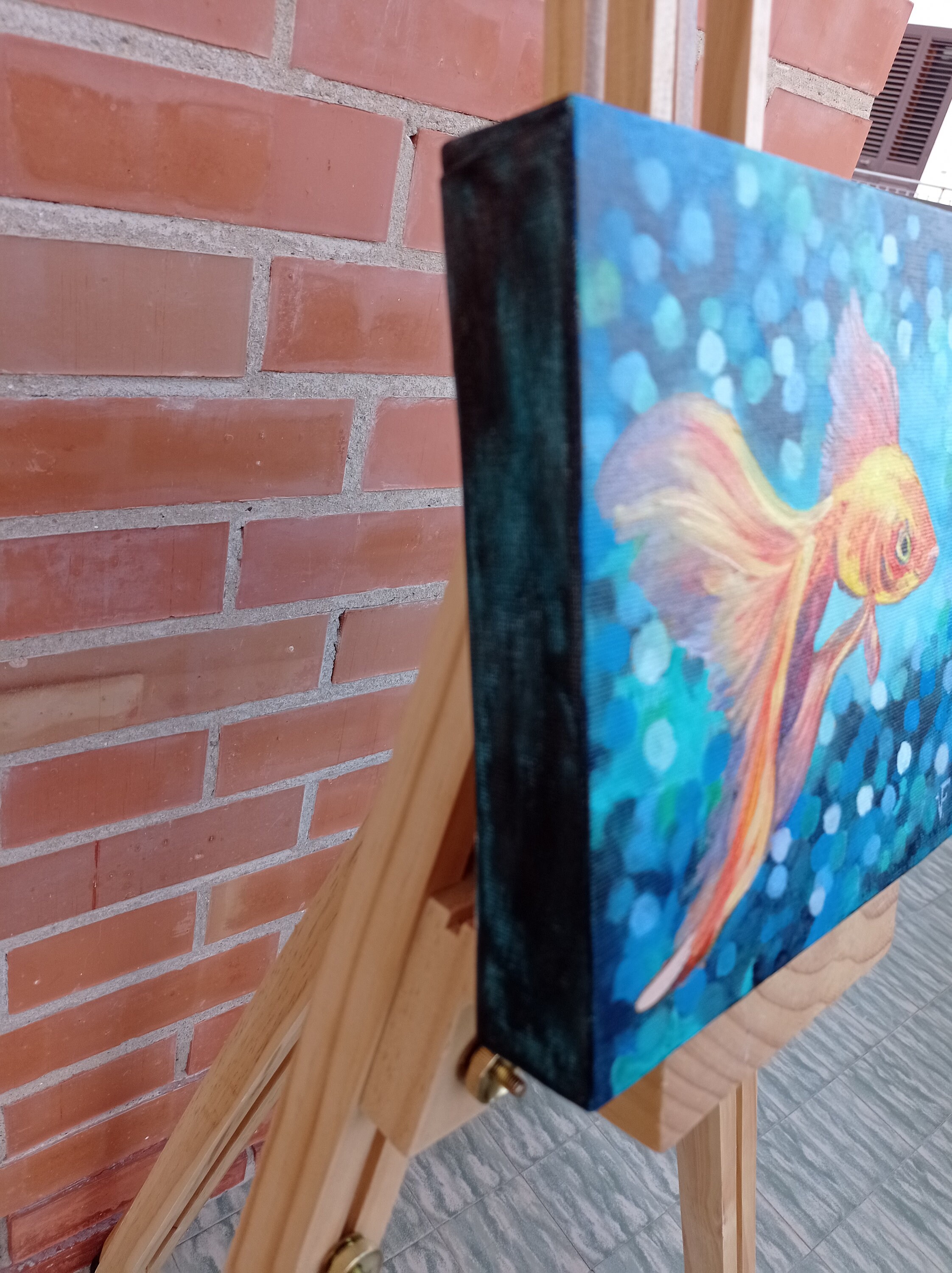 金魚のオリジナル絵画、抽象的な魚のアートワーク、3D