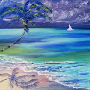 California Beach Sailboad dipinto originale piccola opera d&#39;arte olio su tela 16 x 20 pollici / 40 x 50 cm Decorazione da parete con vista sul mare di Filipchenko V.