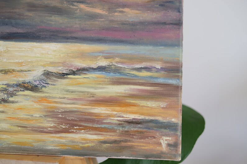 Soft Colors Sunset Ocean Painting Oil on Canvas Seascape 16 by 16 in ...