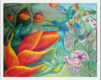 Hummingbird Painting Bird Original Artwork Oil On Canvas Panel Art 16 By 20 Inhes/40 By 50 Cm Animal Bird Wall Art Colored Wall Art For Gift