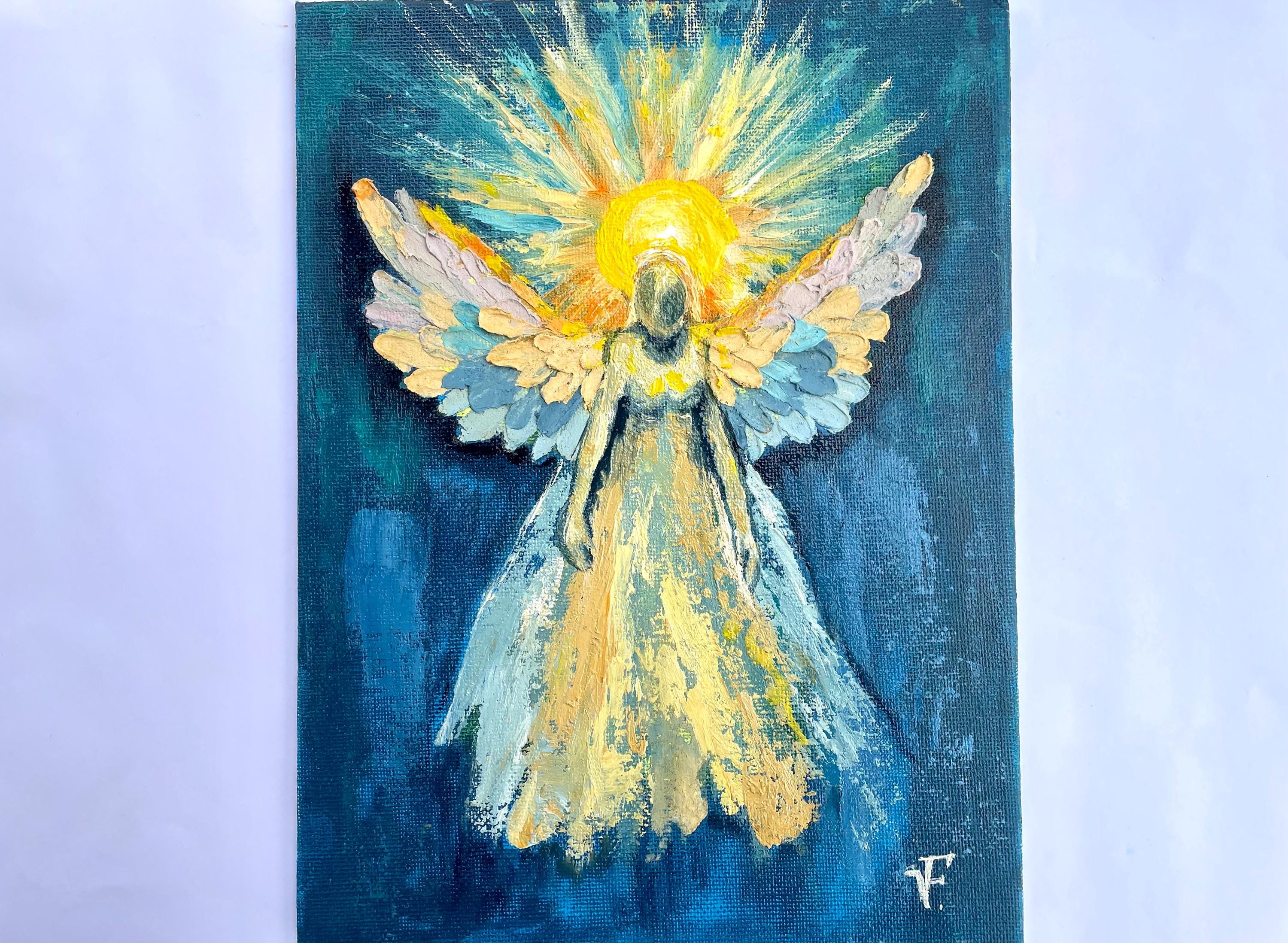 Angel Original Painting Small Fine Art On Canvas Board Art For Easter Gift By Filipchenko V.