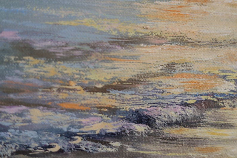 Soft Colors Sunset Ocean Painting Oil on Canvas Seascape 16 by 16 in ...