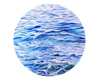Water Sea Painting Original Art Water Reflection Modern Painting On Round Canvas 12 inches/30 Cm Photorealistic Wall Art By Filipchenko V