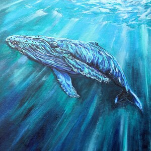 Blue Whale Ocean Animal Painting Underwater Life Original Art Oil On Canvas 40 By 45 Cm / 16 By 20 Inches Modern Art By Filipchenko V.