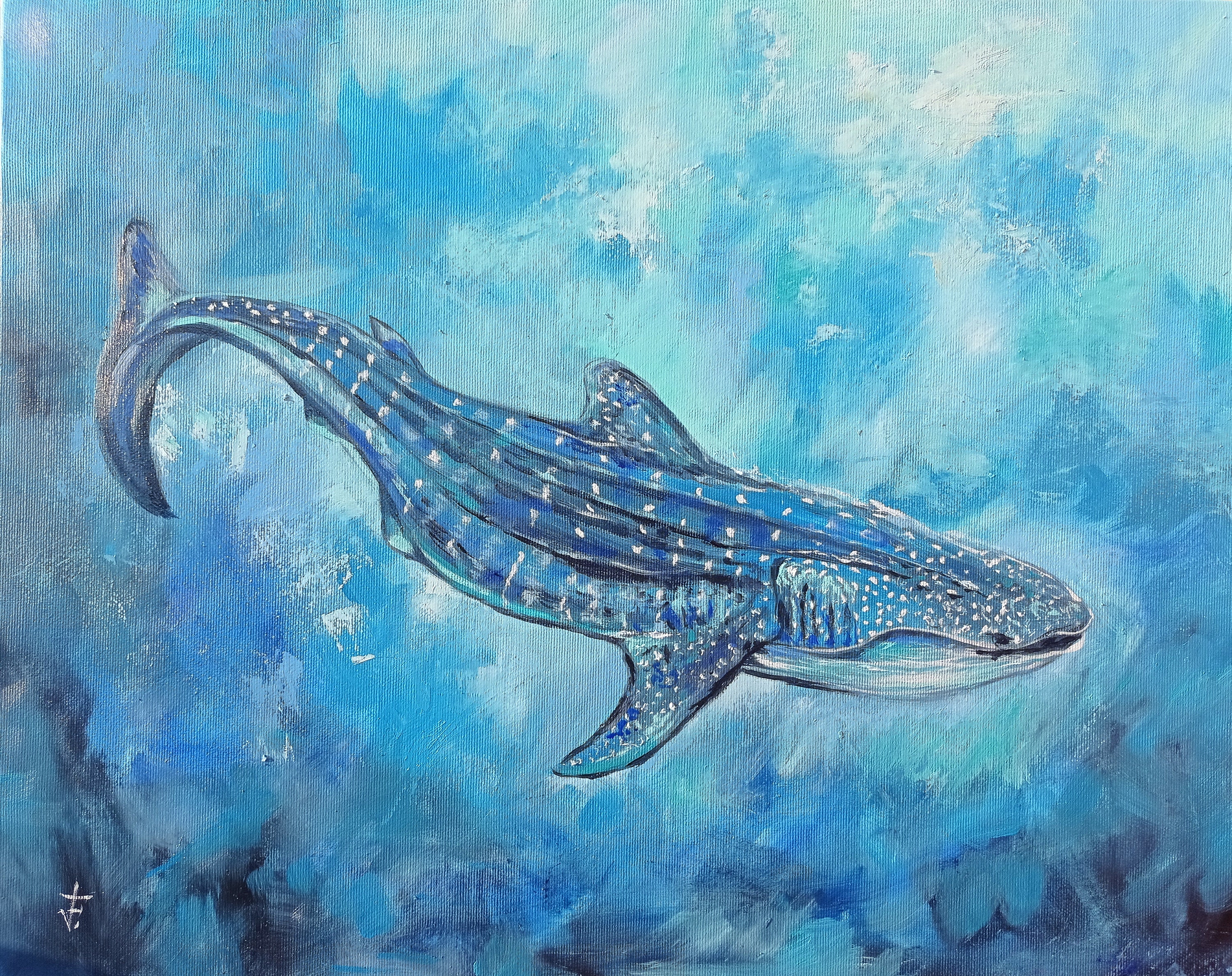 Whale Shark Painting Ocean Animal Underwater Life Original Art Oil on ...