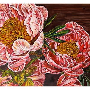 Peony Painting Original Acrylic Artwork Floral Still Life Art Peonies 16.5 by 11.5 Inches (42 by 30 cm) Handmade Painting Wall Art