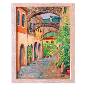 Medieval Street of Italy Painting Original Oil Painting On Hardboard Italian Cityscape Size 8&quot; by 12 Inches (20x30 cm) Wall Art Home Decor