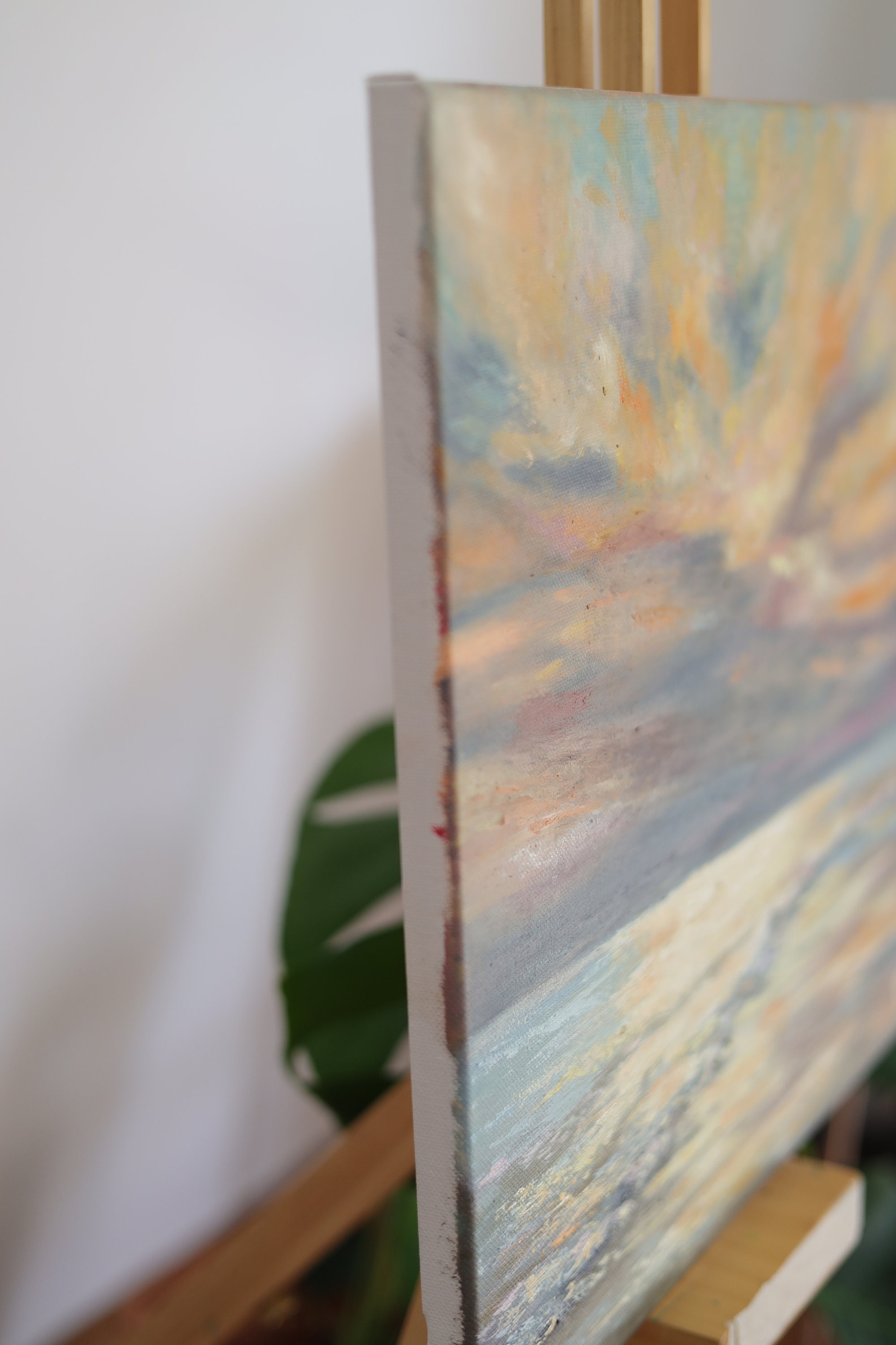 Soft Colors Sunset Ocean Painting Oil on Canvas Seascape 16 by 16 in ...