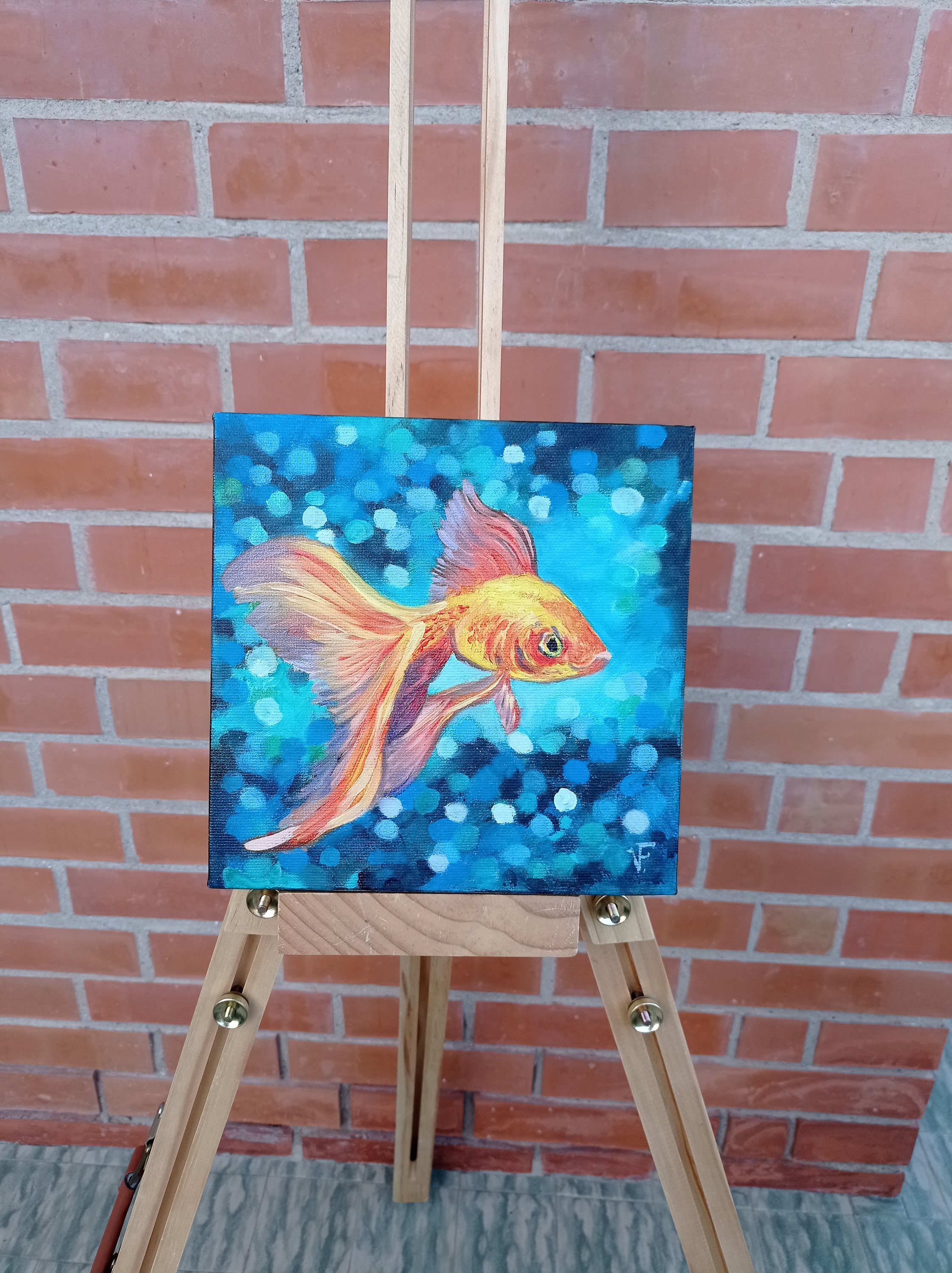 金魚のオリジナル絵画、抽象的な魚のアートワーク、3D