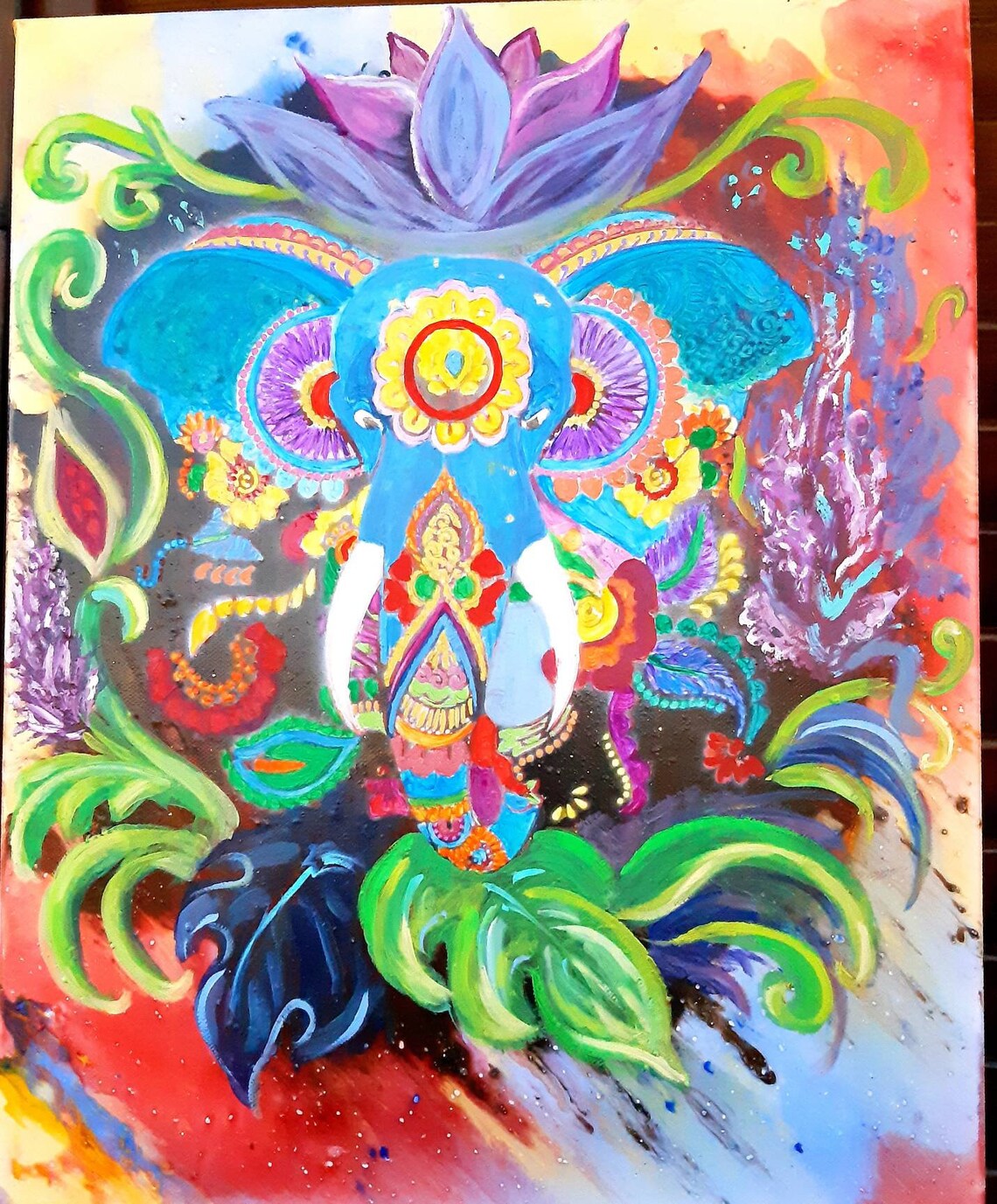 Elephant Mandala Painting Original Abstract Artwork Oil on Etsy