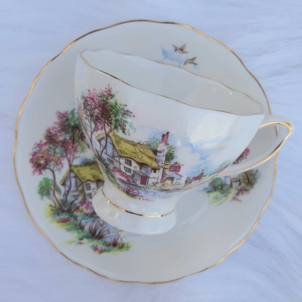 Gorgeous Colclough cup and saucer, tranquil country scene, vintage afternoon tea party, secret Santa gift, birthday anniversary wedding gift