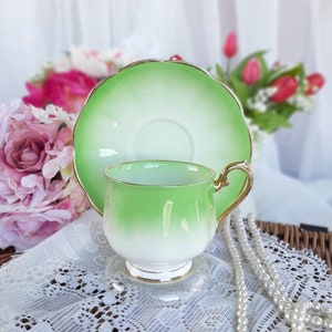 Green Royal Albert cup and saucer set, vintage afternoon tea party favors, bridesmaid gift, teacher gift, bridal shower, baby shower