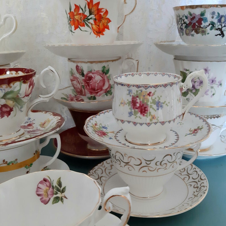 Vintage Afternoon Tea sets, cup & saucer, mix and match, Garden Tea Party, Birthday Bridal Baby shower gift, wedding favors, party decor image 8