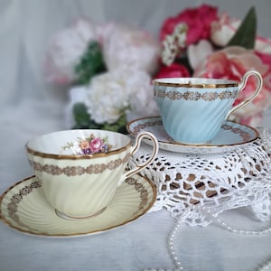 Aynsley cup and saucer, choose yellow or blue, vintage afternoon tea party, bridal shower, baby shower, bridesmaid gift, party favors,