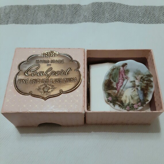 Antique Coalport Bone china brooch Fragonard scene with original box