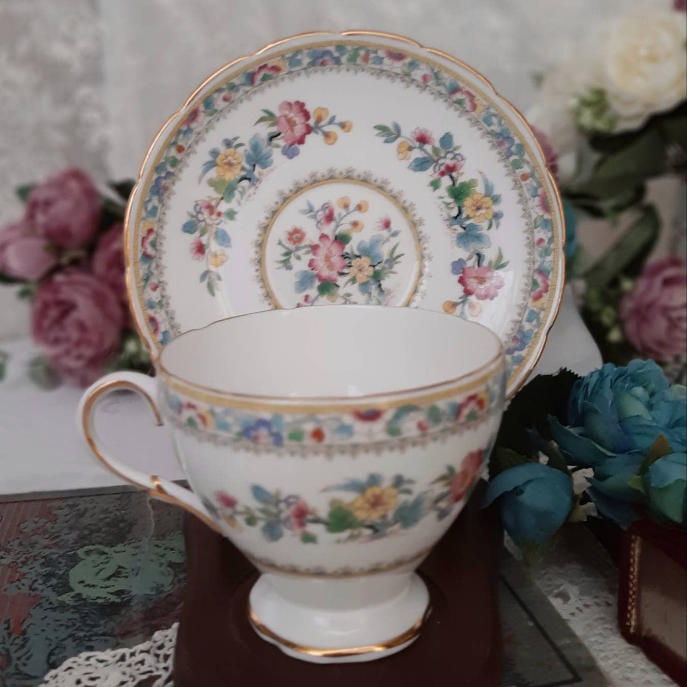 Foley フォリー MingRose カップ＆ソーサー＆プレート EB Foley Ming Rose Cup and Saucer, Vintage Afternoon Tea