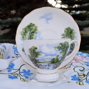 Gorgeous seaside scene cup and saucer by Colclough, vintage afternoon tea party, secret Santa gift, birthday anniversary wedding gift