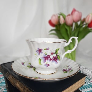 Royal Albert cup and saucer, purple and white violets, vintage afternoon tea party, bridesmaid gift, baby shower, bridal shower, anniversary
