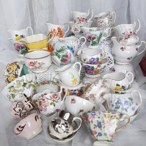 Vintage creamer & sugar sets, tea party supplies, bulk teaware, Garden Tea Party, Birthday Bridal Baby shower gift, tea table decorations
