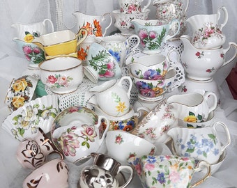 Vintage creamer & sugar sets, tea party supplies, bulk teaware, Garden Tea Party, Birthday Bridal Baby shower gift, tea table decorations