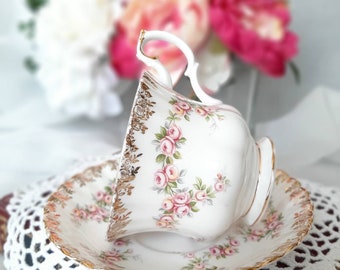 Royal Albert Dimity Rose cup and saucer, Vintage afternoon tea party, Birthday Bridal Baby shower gift, wedding favors, tea table, teaware