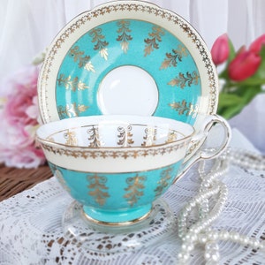 Royal Grafton teal widemouth cup and saucer, vintage afternoon tea party, favors, bridesmaid gift, baby bridal shower, teacup, wedding table