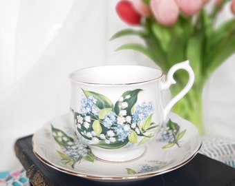 Royal Albert cup and saucer, lily of the valley & forget-me-nots, hampton shape, vintage afternoon tea party, bridesmaid gift, bridal shower