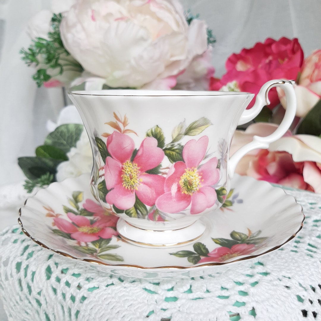 Royal Albert Prairie Rose Cup and Saucer, Pink Wild Rose, Alberta