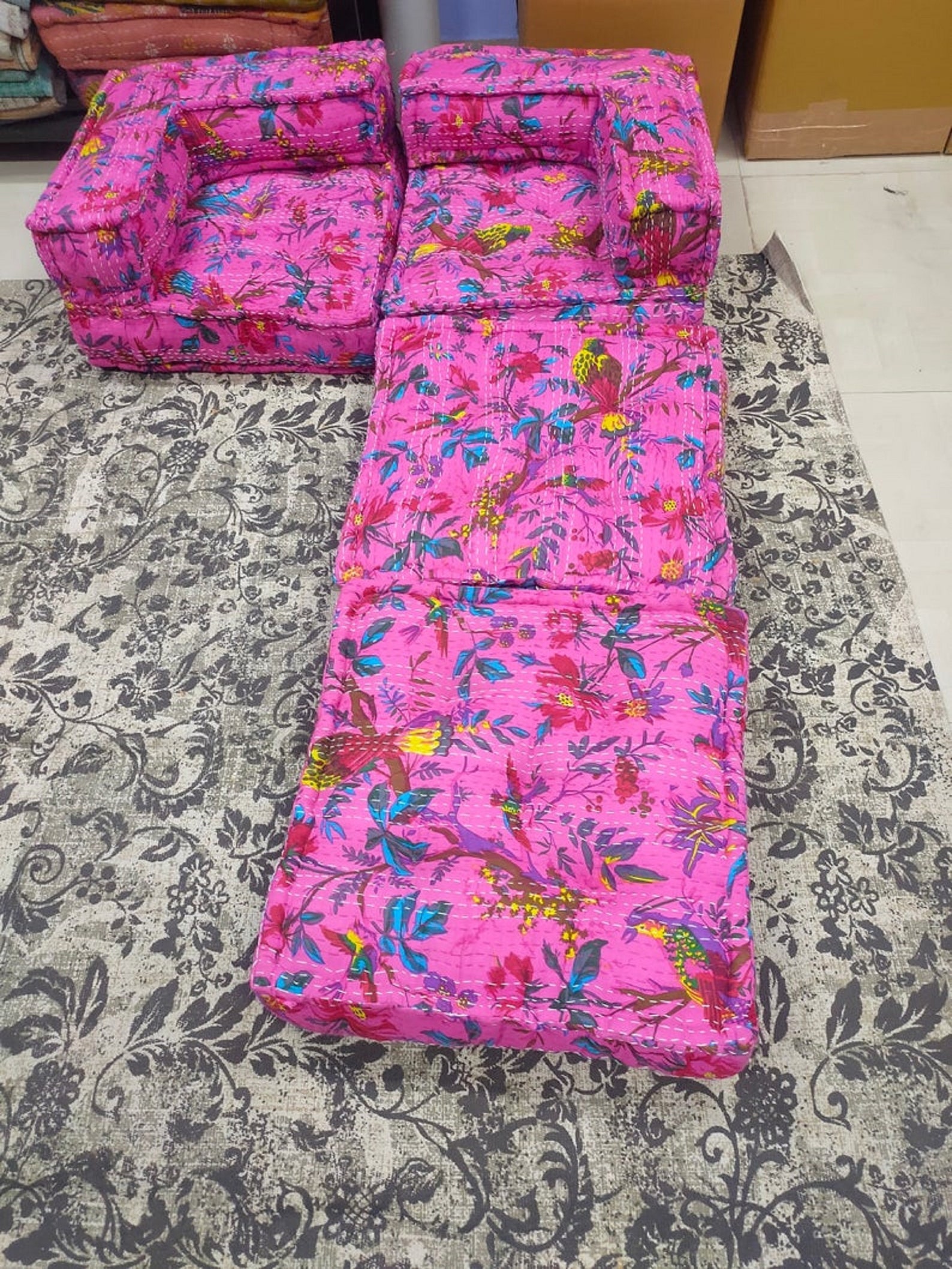 Indian Kantha Vintage Sofa Handmade Patchwork Floor Sofa Etsy