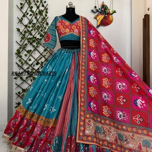 Mirror Work Navratri Lehenga Choli Set: Muslin Cotton Garba Outfit with unstich blouse