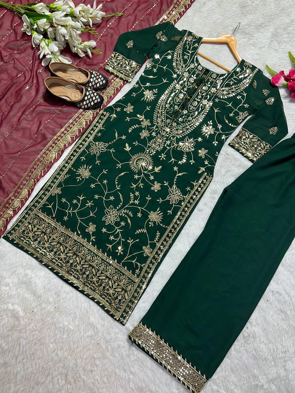 Designer pakistani salwar kameez Long Top , Pant and Dupptta In Fancy Style