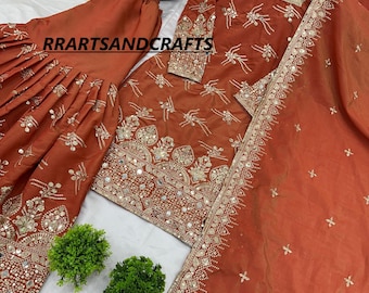 Women Designer Sharara kurta Dupatta Wedding Wear Indian Salwar Kameez Shalwar Suit India Kurti heavy Partywear Sharara Kameez Dupatta Suit