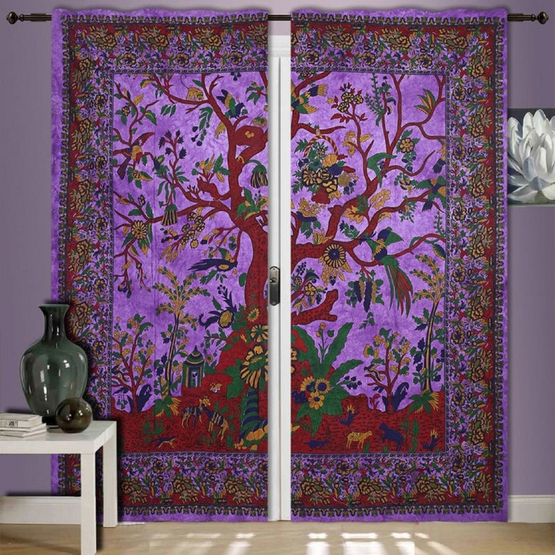Indian Cotton Life Of A Tree Printed Curtains Set mandala curtains,door valances,balcony curtains,door curtains