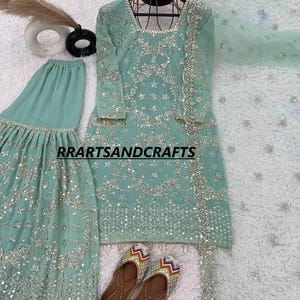 Embroidered Sharara Kurti: Indian Partywear Suit