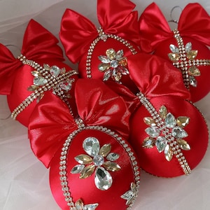 Christmas balls Rhinestone handmade fancy ornaments SET of 5 Holiday presents