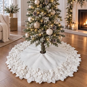 Ivory Christmas Tree Skirt with Handmade Felt Flowers - 18, 30 or 40 Inches