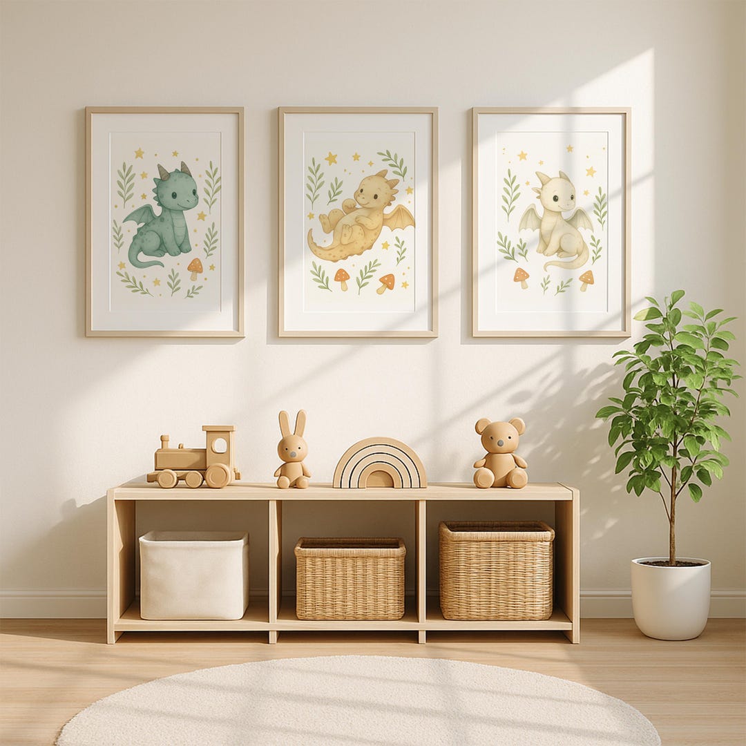 Baby Dragon Nursery Wall Art Set of 3 | Watercolor Dragon Prints ...