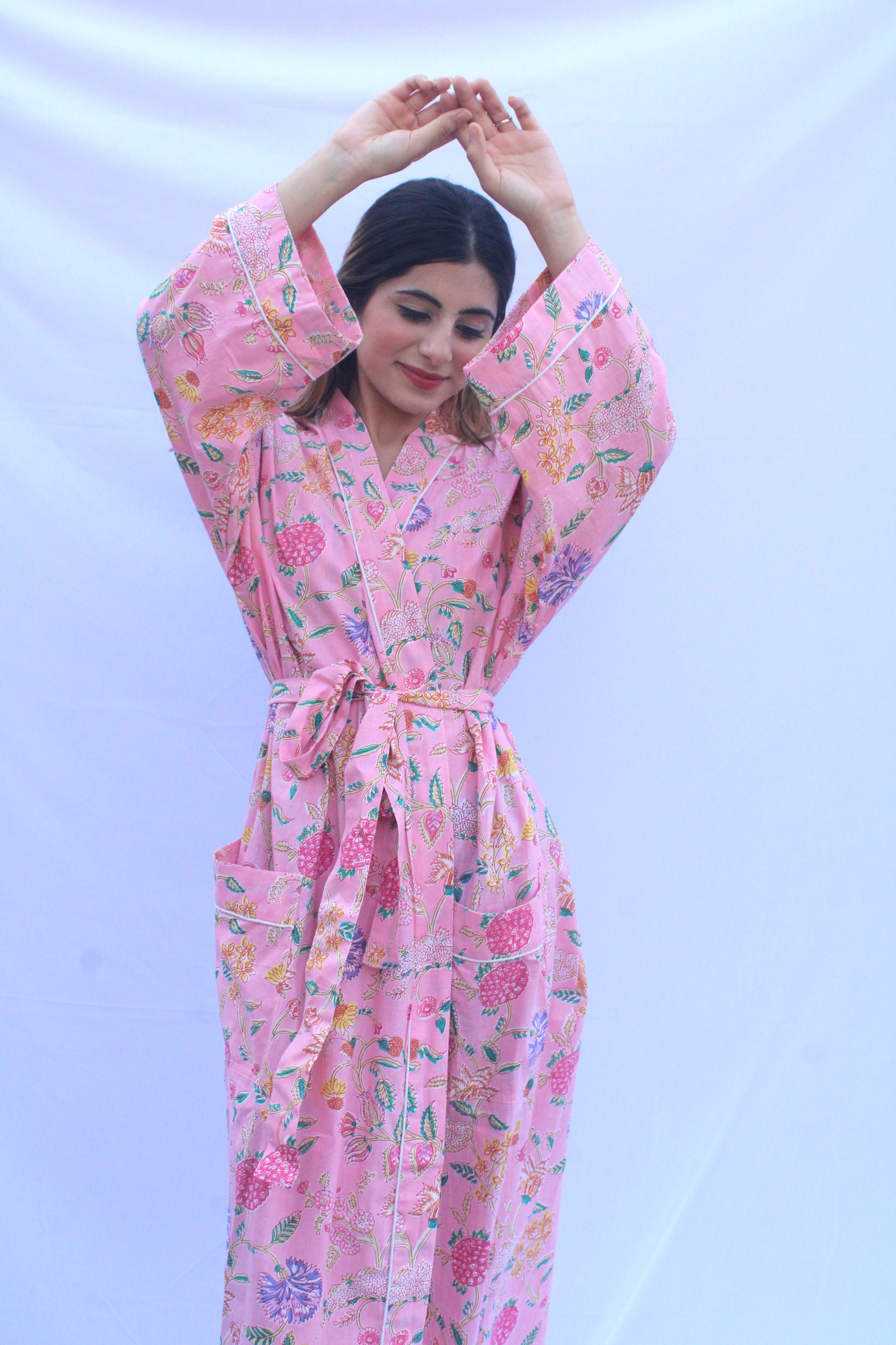 Indian Long Kimono Floral Print Kimono Robe Beach Kimono Etsy