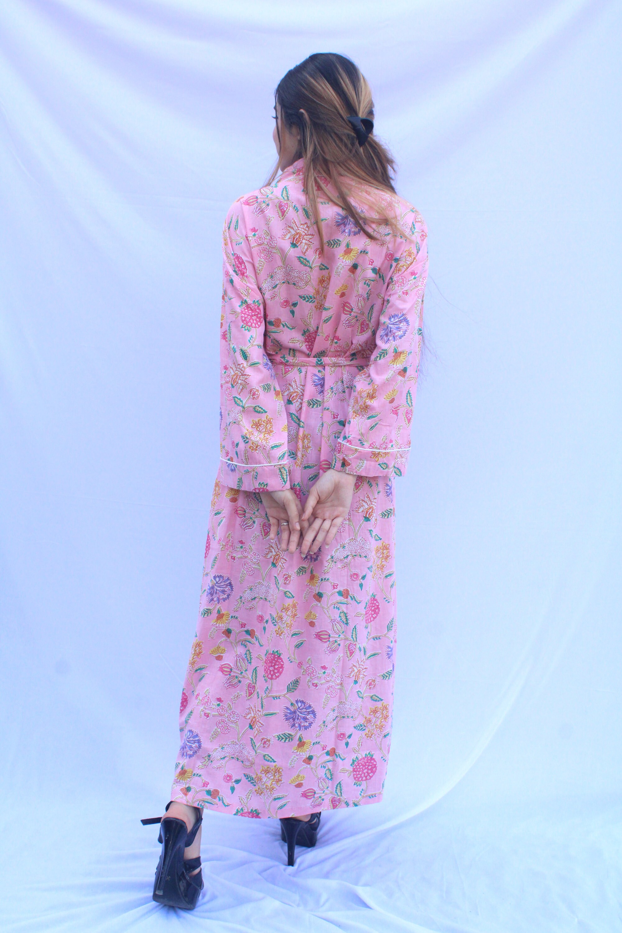 Indian Long Kimono Floral Print Kimono Robe Beach Kimono Etsy