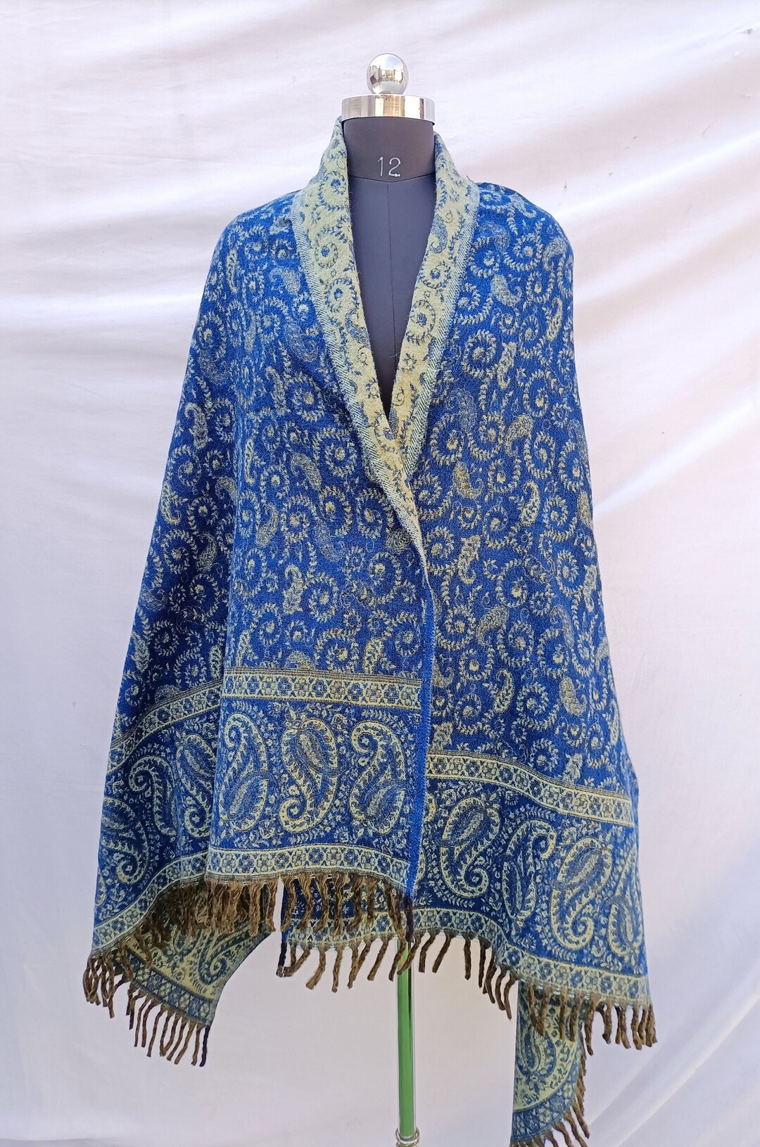 Tibetan Yak Wool Shawl, Floral Print, Reversible Shawl, Handmade Shawl, Designer Shawl, Unisex