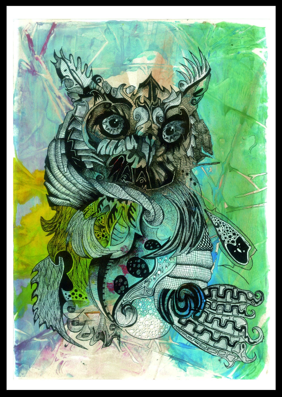 OWL Monotype Ink Drawing any Size - Etsy