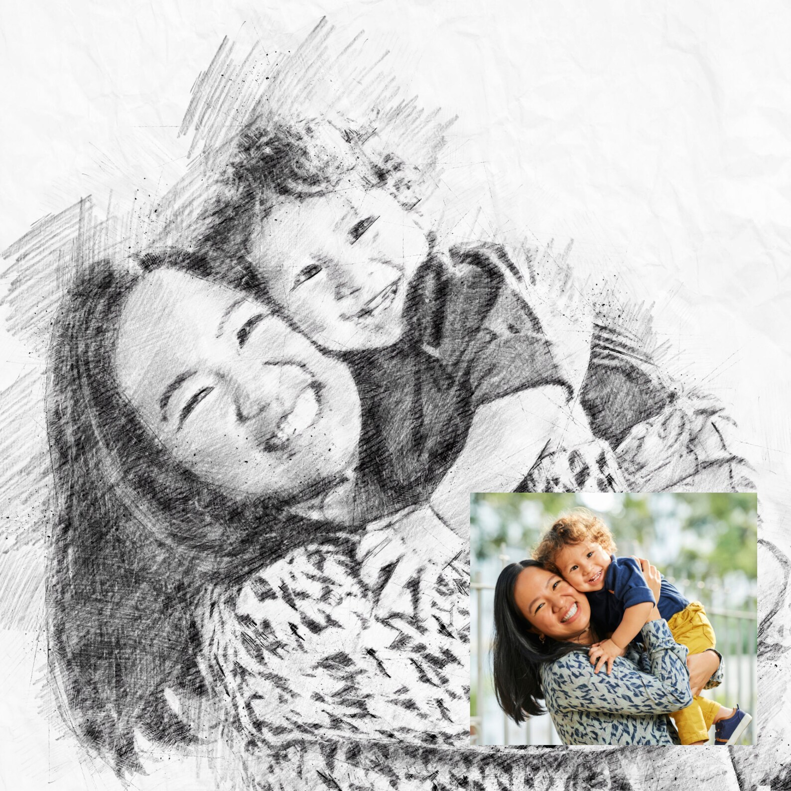 Custom Mom Pencil Drawing Portrait From Photo Canvas Wraps | Etsy