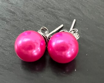 Ohrstecker aus Muschelkern und 925 Silber, pink